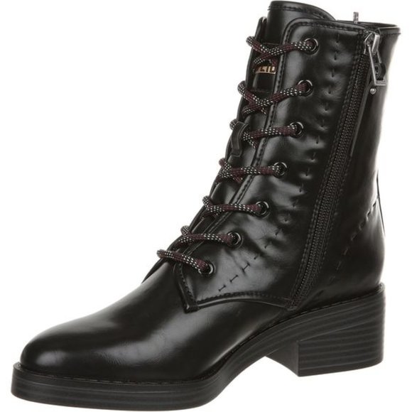 Sam & Libby Women's Melanie Black Combat Boots Gothic Stitched Embroidered Crest - Picture 4 of 17